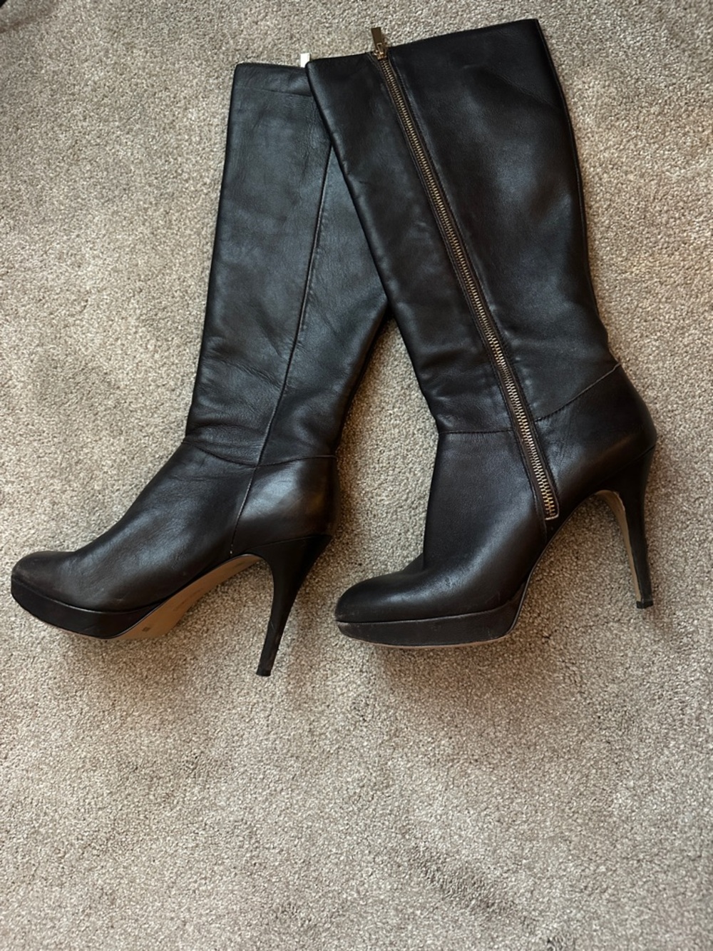 Vince camuto Dark brown Leather High Heel Knee Boots with Side Zip 8.5